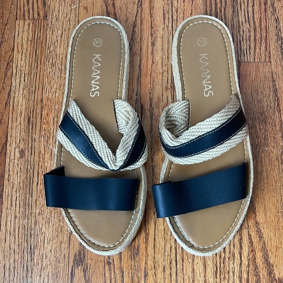 KAANAS Women's Malta Black Cream Double Strap Platform Slide Sandal Size 8 - Picture 2 of 7